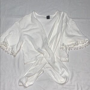 SHEIN White wrap Textured Knit Top